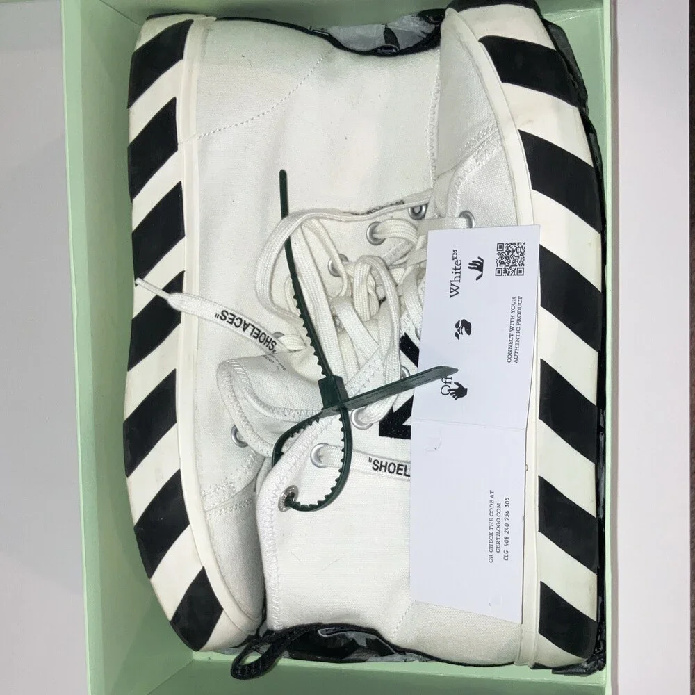 Off-White Vulcanized Men’s High Top Canvas Lace-Up Sneakers White/Black